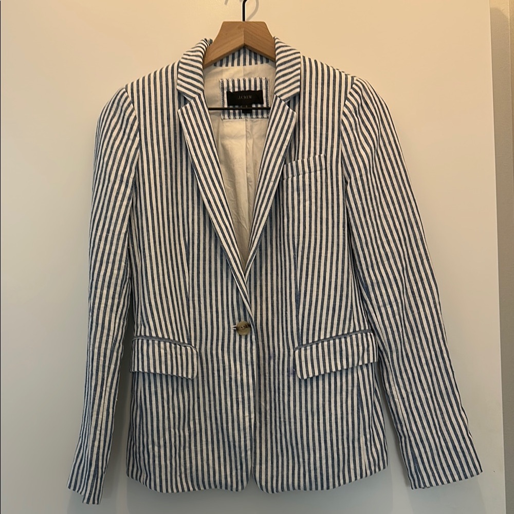 J. Crew Blue and White Striped Blazer Tailored Suit Jacket